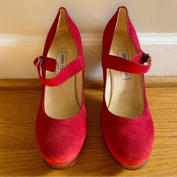 Jimmy Choo | Friday Kid Suede Platform Pumps Mary Janes Red EU 40.5, US 10.5 - Picture 2 of 15